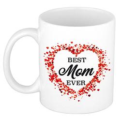 Foto van Best mom ever kado mok / beker met hartjes voor moederdag / verjaardag - feest mokken