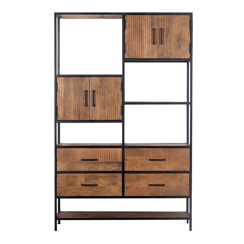 Foto van Giga meubel wandkast mangohout - 120x40x190cm - metalen frame - kast brandy