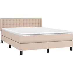 Foto van The living store boxspringbed cappuccino - kunstleren bedframe 203x147x78/88cm - pocketvering matras 140x200x20cm -