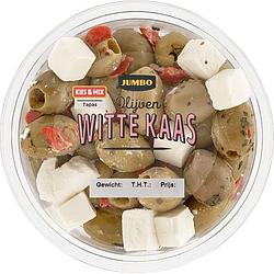 Foto van Jumbo olijven witte kaas 140g aanbieding bij jumbo | 3 voor 6.00