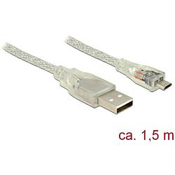 Foto van Delock usb-kabel usb 2.0 usb-a stekker, usb-micro-b stekker 1.50 m transparant met ferrietkern 83899