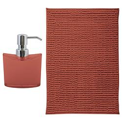 Foto van Msv badkamer droogloop mat - bolzano - 40 x 60 cm - met bijpassend zeeppompje - terracotta - badmatjes