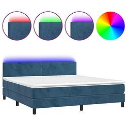 Foto van The living store boxspring met matras en led fluweel donkerblauw 160x200 cm - bed