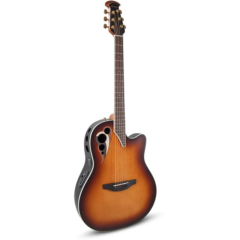 Foto van Ovation celebrity elite deluxe deep contour cdx40-1-g vintage sunburst satin elektrisch-akoestische westerngitaar