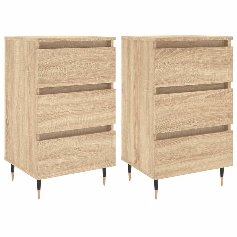 Foto van The living store nachtkastjes - sonoma eiken - 40 x 35 x 69 cm - bewerkt hout - set van 2