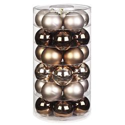 Foto van Tube met 30x bruine/gouden/champagne kerstballen van glas 6 cm - kerstbal