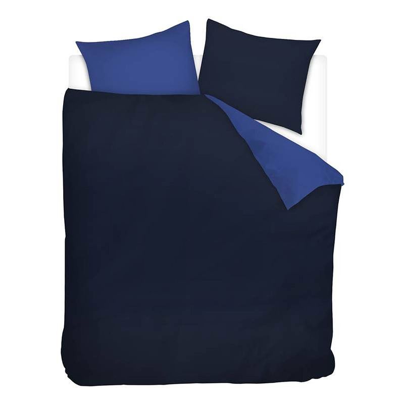 Foto van Snoozing two tone dekbedovertrek - lits-jumeaux (240x200/220 cm + 2 slopen) - katoen - navy/meermin