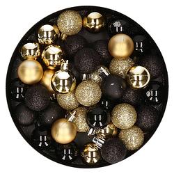 Foto van Set van 40x stuks kunststof kerstballen mix zwart en goud 3 cm - kerstbal