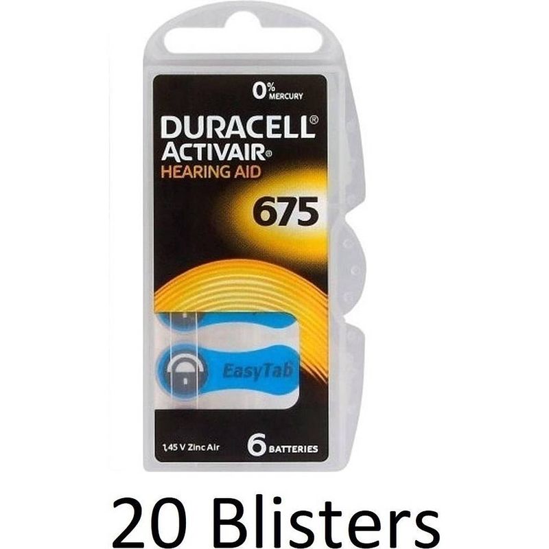 Foto van 120 stuks (20 blisters a 6 st) duracell da675 hoorapparaat batterij - blauw