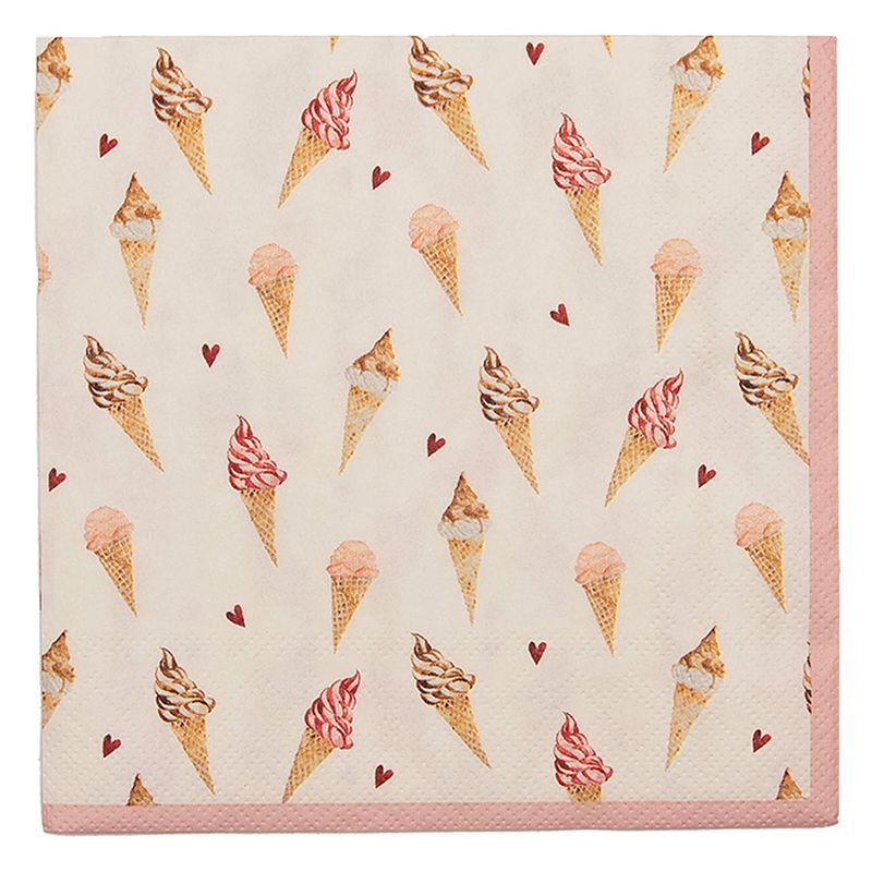 Foto van Clayre & eef servetten 33x33 cm (20) beige roze papier ijsjes servetten papieren beige servetten papieren