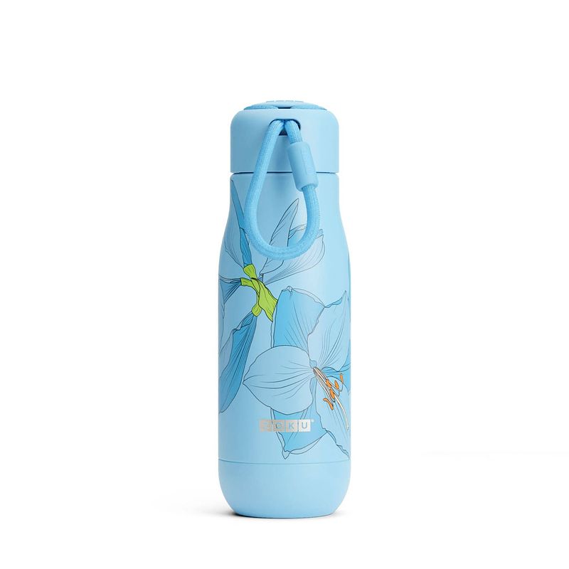 Foto van Zoku - thermosfles rvs, 350 ml, blauw bloem design - zoku hydration