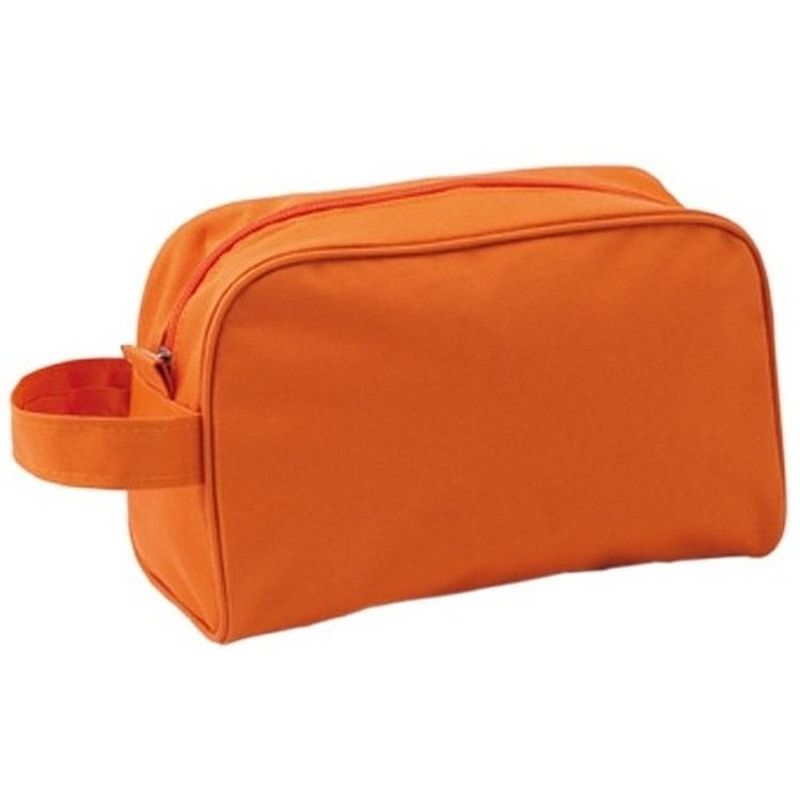 Foto van Reis toilettas/etui oranje met handvat 21,5 cm voor heren/dames - toilettassen