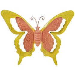Foto van Mega collections tuin/schutting decoratie vlinder - metaal - oranje - 17 x 13 cm - tuinbeelden