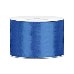 Foto van 1x hobby/decoratie helderblauw satijnen sierlinten 5 cm/50 mm x 25 meter - cadeaulinten