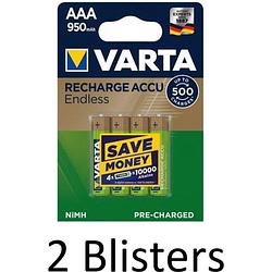 Foto van 12 stuks (3 blisters a 4 st) varta recharge accu recycled aaa oplaadbare batterijen 800 mah