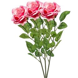 Foto van Emerald kunstbloem roos marleen - 3x - roze - 63 cm - decoratie bloemen - kunstbloemen