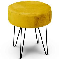 Foto van Unique living - velvet kruk davy - oker geel - metaal/stof - 35 x 40 cm - krukjes