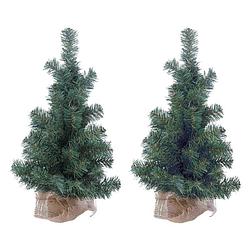 Foto van 2x kunst kerstbomen 45 cm in jute zak - kunstkerstboom