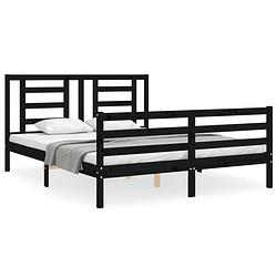 Foto van The living store massief grenenhouten bedframe - 205.5 x 165.5 x 100 cm - zwart