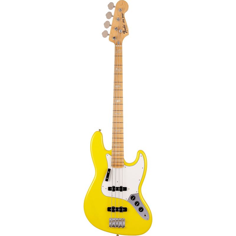 Foto van Fender made in japan limited international color jazz bass mn monaco yellow elektrische basgitaar met gigbag