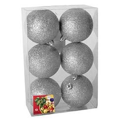 Foto van 6x stuks kerstballen zilver glitters kunststof 4 cm - kerstbal