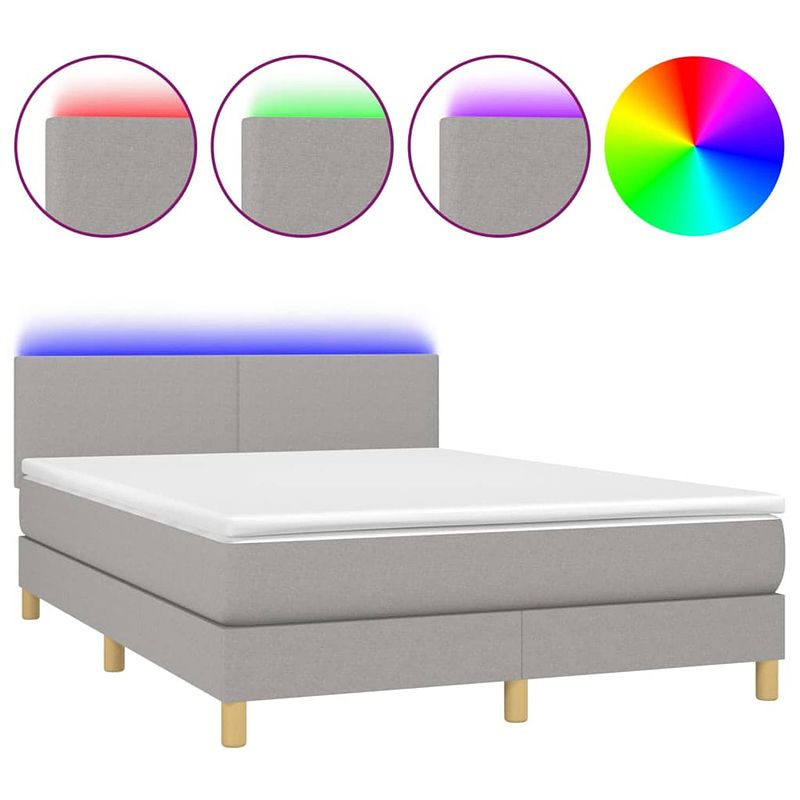 Foto van The living store boxspring met matras en led - lichtgrijs - 193x144x78/88 cm - duurzaam materiaal