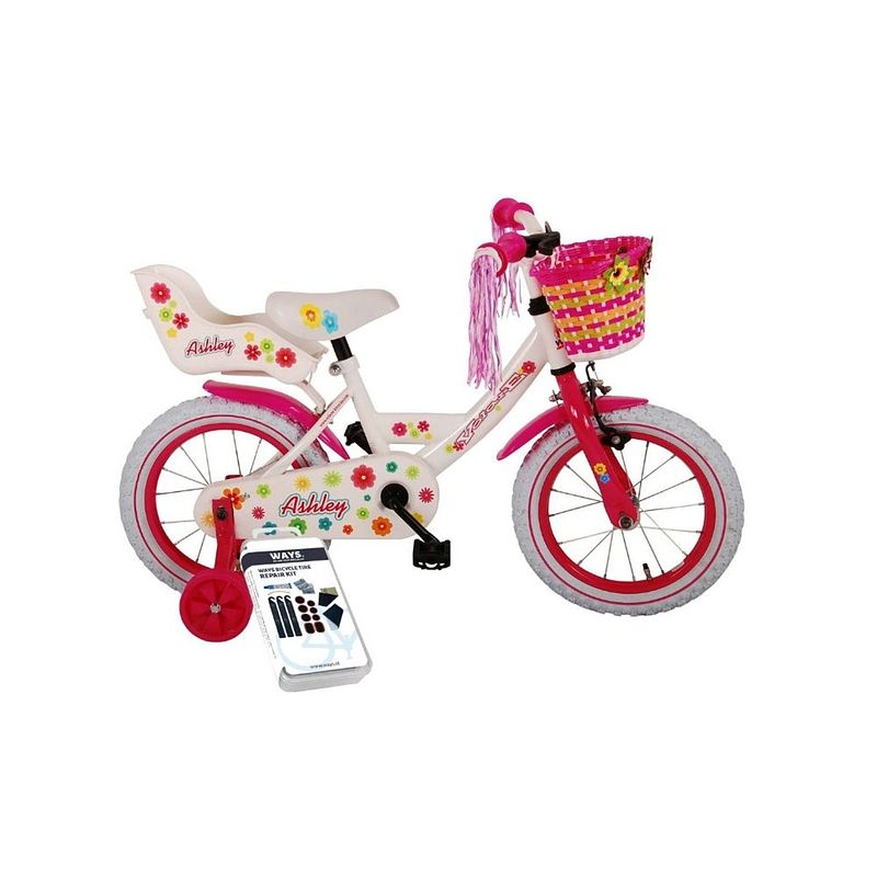 Foto van Volare kinderfiets ashley - 14 inch - rood/wit - inclusief ways bandenplakset