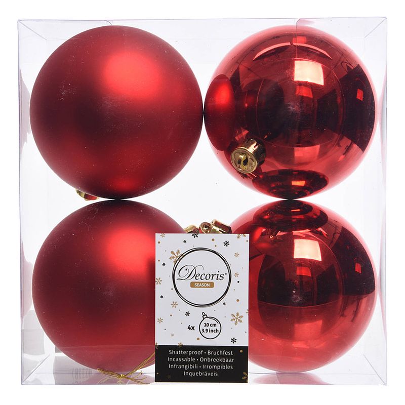 Foto van 4x kunststof kerstballen glanzend/mat kerst rood 10 cm kerstboom versiering/decoratie - kerstbal