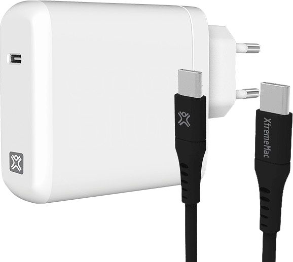 Foto van Xtrememac power delivery oplader 45w wit + usb c kabel kunststof 1,5m zwart