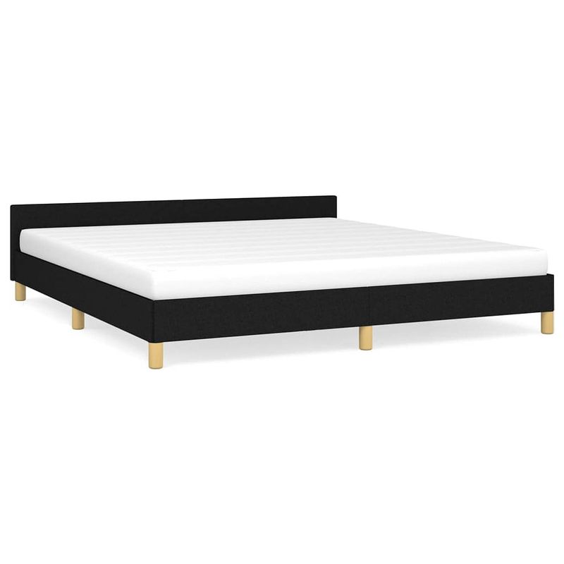 Foto van The living store bedframe - duurzaam - bedframes - afmeting- 203x183x50cm - kleur- zwart - materiaal- stof - multiplex