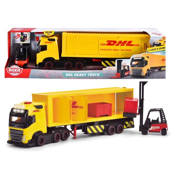 Foto van Dickie toys vrachtwagen dhl met heftruck met licht en geluid