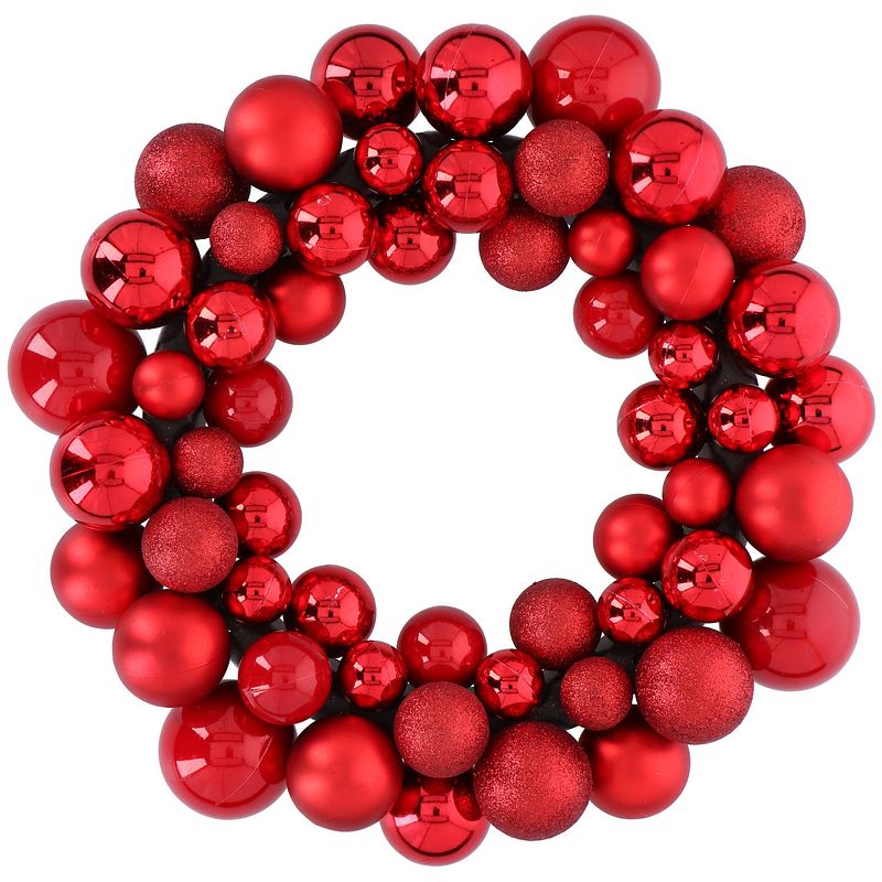 Foto van Christmas gifts kerstkrans - ø 36 cm - 55 ballen - rood - pvc