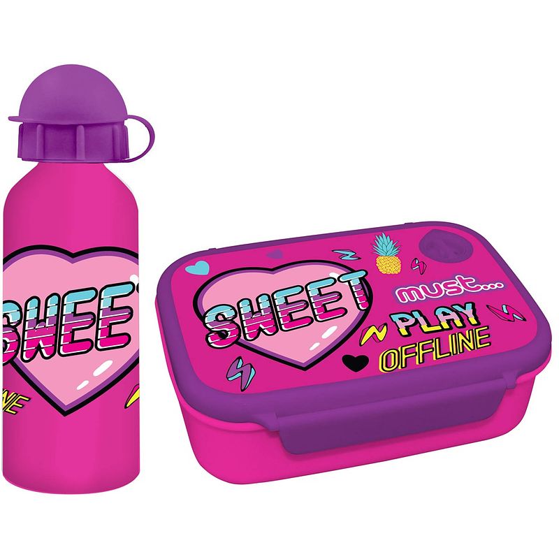 Foto van Must lunchset sweet meisjes aluminium paars/roze 2-delig