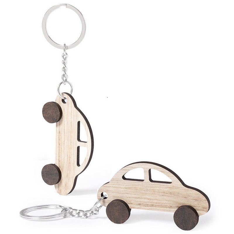 Foto van 3x stuks sleutelhanger met auto - hout - 4x7 cm - autosleutel hanger - sleutelhangers