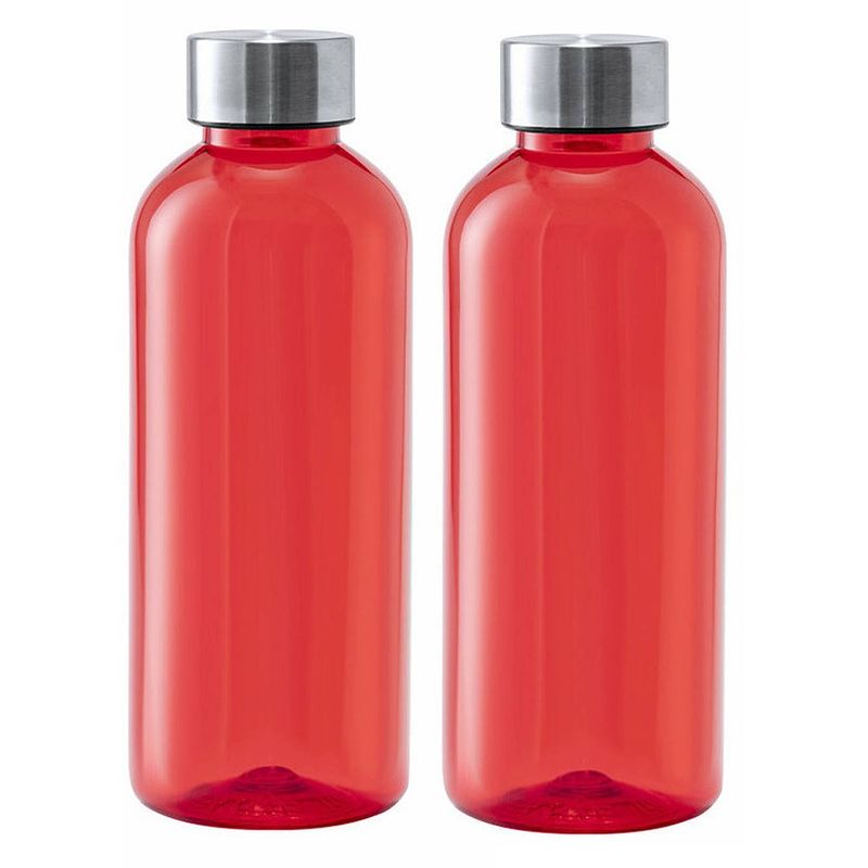 Foto van Kunststof waterfles/drinkfles/sportfles - 2x - rood transparant - met rvs dop - 600 ml - drinkflessen