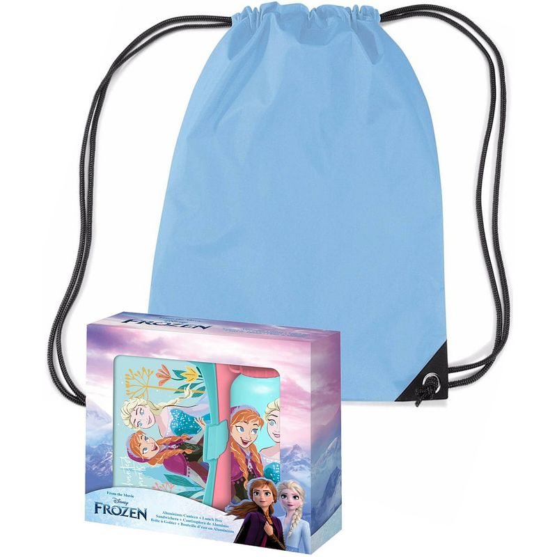 Foto van Disney frozen lunchbox set voor kinderen - 3-delig - blauw - incl. gymtas/schooltas - lunchboxen