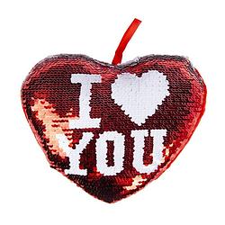 Foto van Hartjes kussen i love you rood metallic met pailletten 20 cm - sierkussens