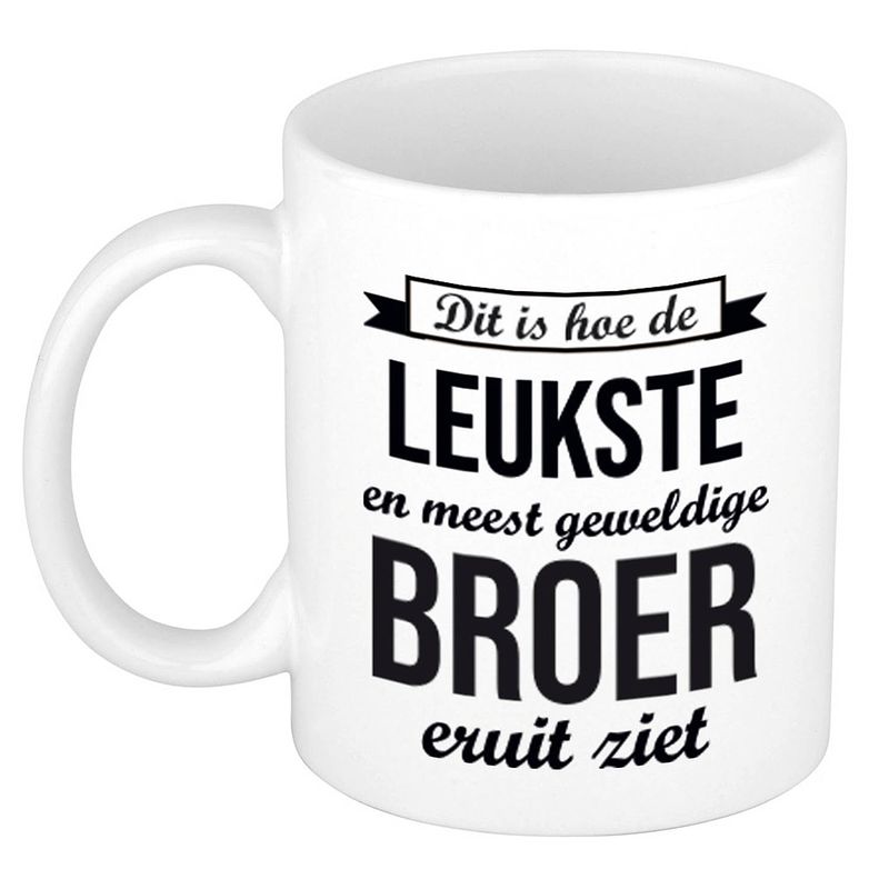 Foto van Leukste en meest geweldige broer cadeau koffiemok / theebeker wit 300 ml - feest mokken