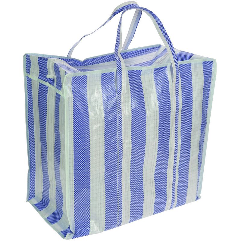 Foto van Wastas/boodschappentas/opbergtas wit/blauw 55 x 55 x 30 cm - shoppers