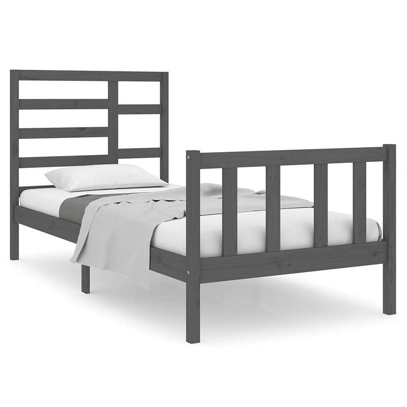 Foto van The living store bedframe - houten - eenpersoons - 195.5 x 96 x 104 cm - grijs