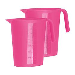 Foto van Juypal schenkkan/waterkan - 2x - fuchsia roze - 1,75 liter - kunststof - l22 x h20 cm - schenkkannen