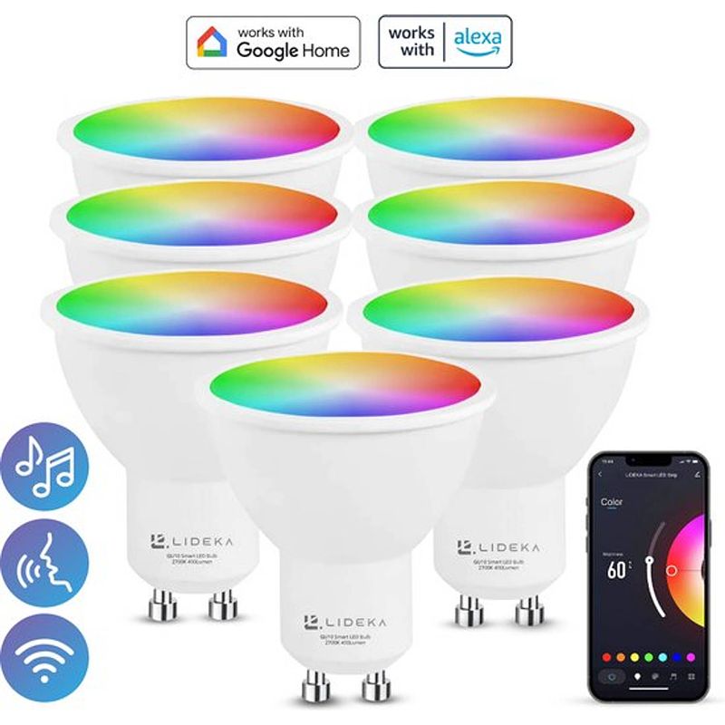 Foto van Lideka® - slimme led smart lampen - spot gu10 - set van 7 - rgbw - google, alexa en siri