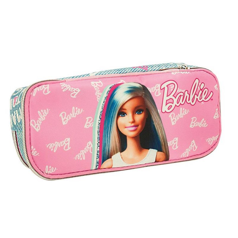 Foto van Barbie etui ovaal meisjes 23,5 x 10,5 cm polyester roze/blauw