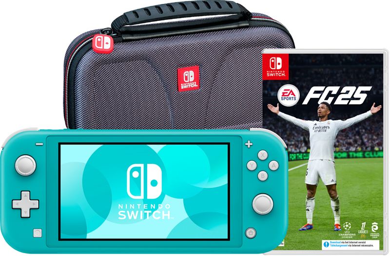 Foto van Nintendo switch lite turquoise + ea sports fc 25 + bigben beschermtas