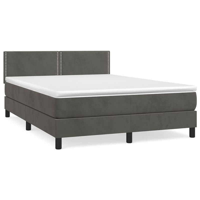 Foto van The living store bed donkergrijs fluweel pocketvering 140x190cm