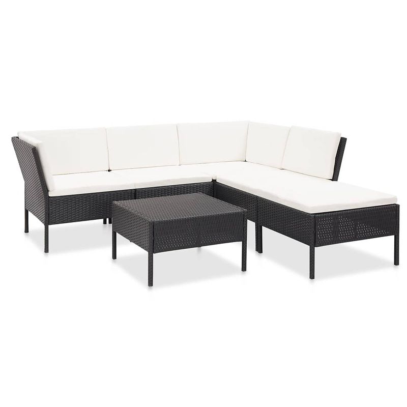 Foto van Vidaxl 6-delige loungeset met kussens poly rattan zwart