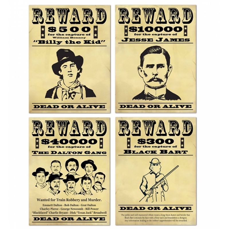 Foto van Wanddecoratie wanted posters 4 stuks - feestposters