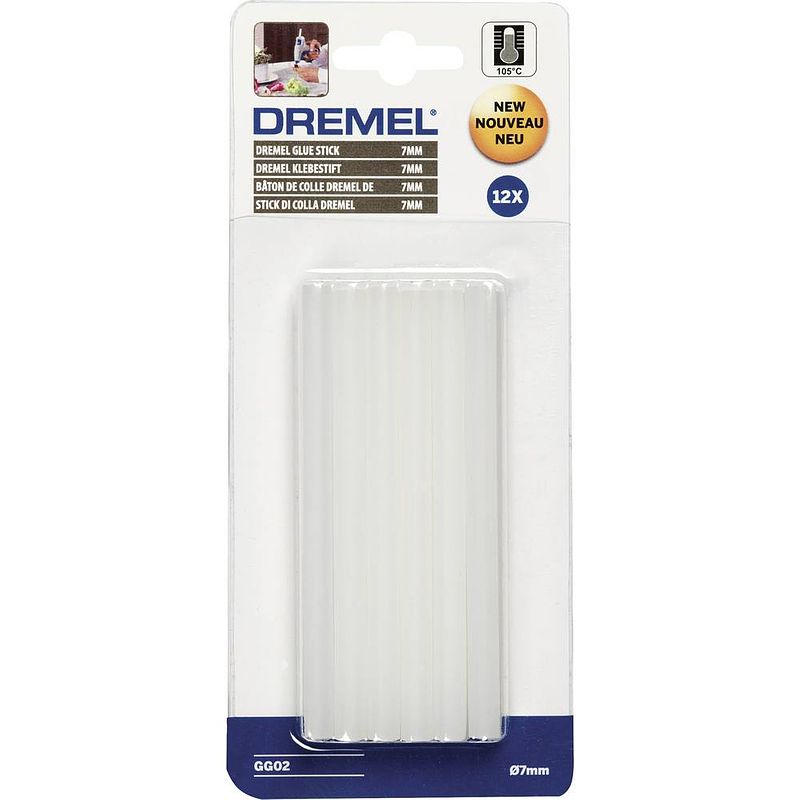 Foto van Dremel gg02 lijmstick 7 mm 100 mm transparant 65 g 12 stuk(s)