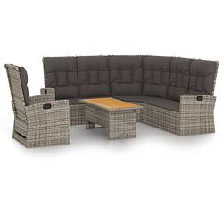 Foto van Vidaxl 3-delige loungeset met kussens poly rattan grijs