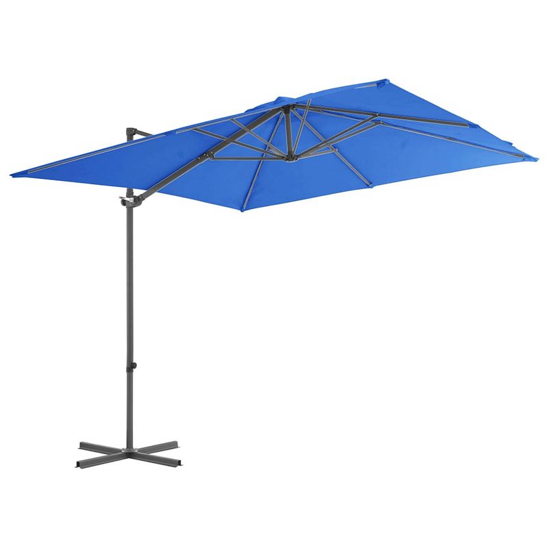 Foto van The living store hangparasol 250x250x247 cm - azuurblauw - uv-beschermend polyester - kruisvoet - kantelbaar en 360